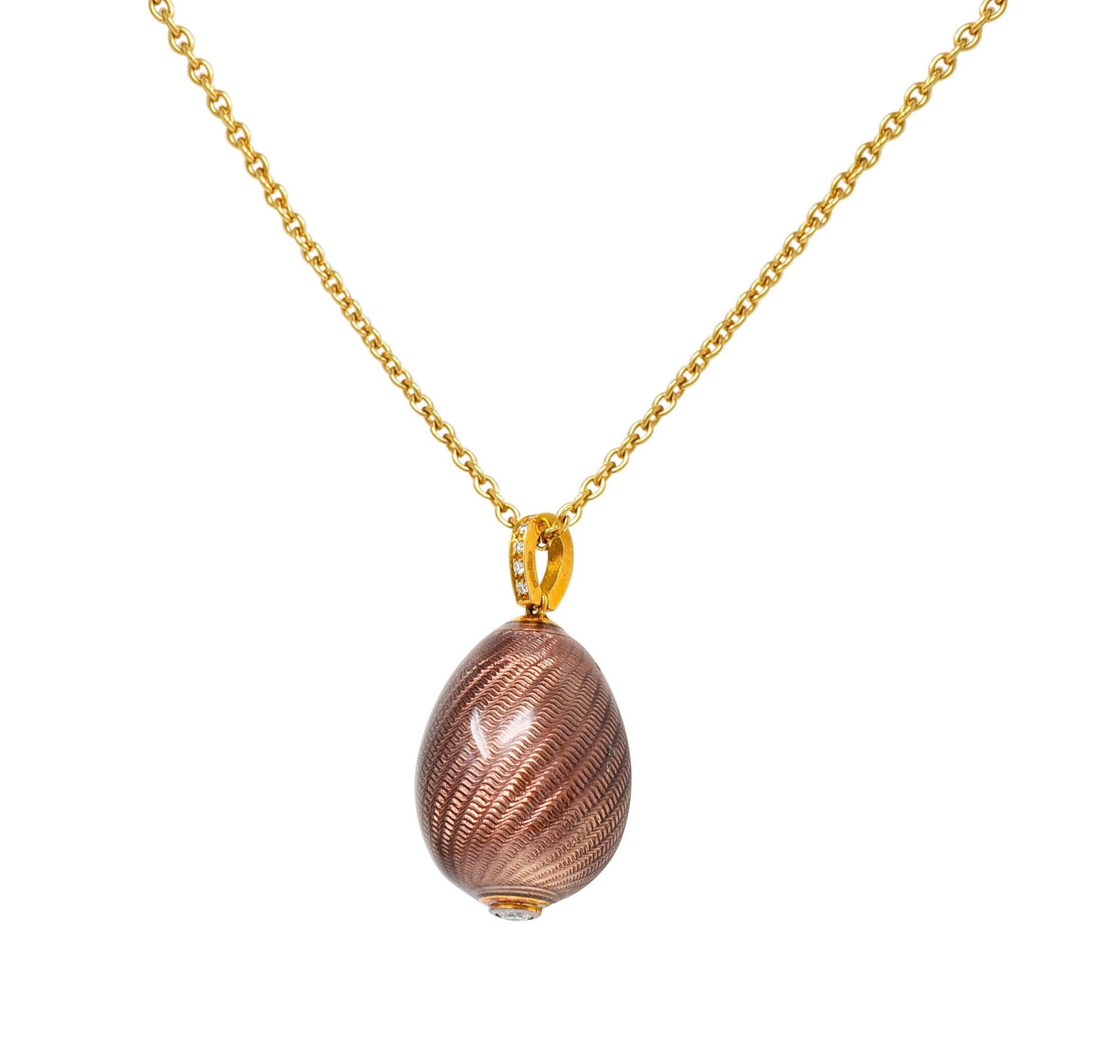 Moderne Fabergé Diamant 18 Karat Gold Emaille Ei Tropfen Anhänger Halskette (Zeitgenössisch)