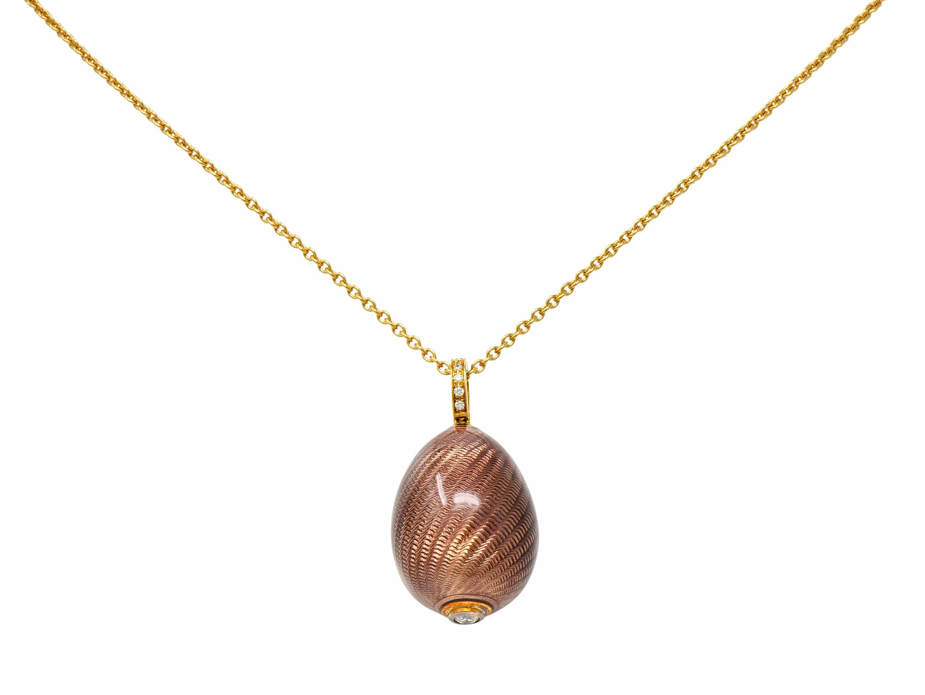 Moderne Fabergé Diamant 18 Karat Gold Emaille Ei Tropfen Anhänger Halskette 2