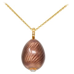 Modern Fabergé Diamond 18 Karat Gold Enamel Egg Drop Pendant Necklace