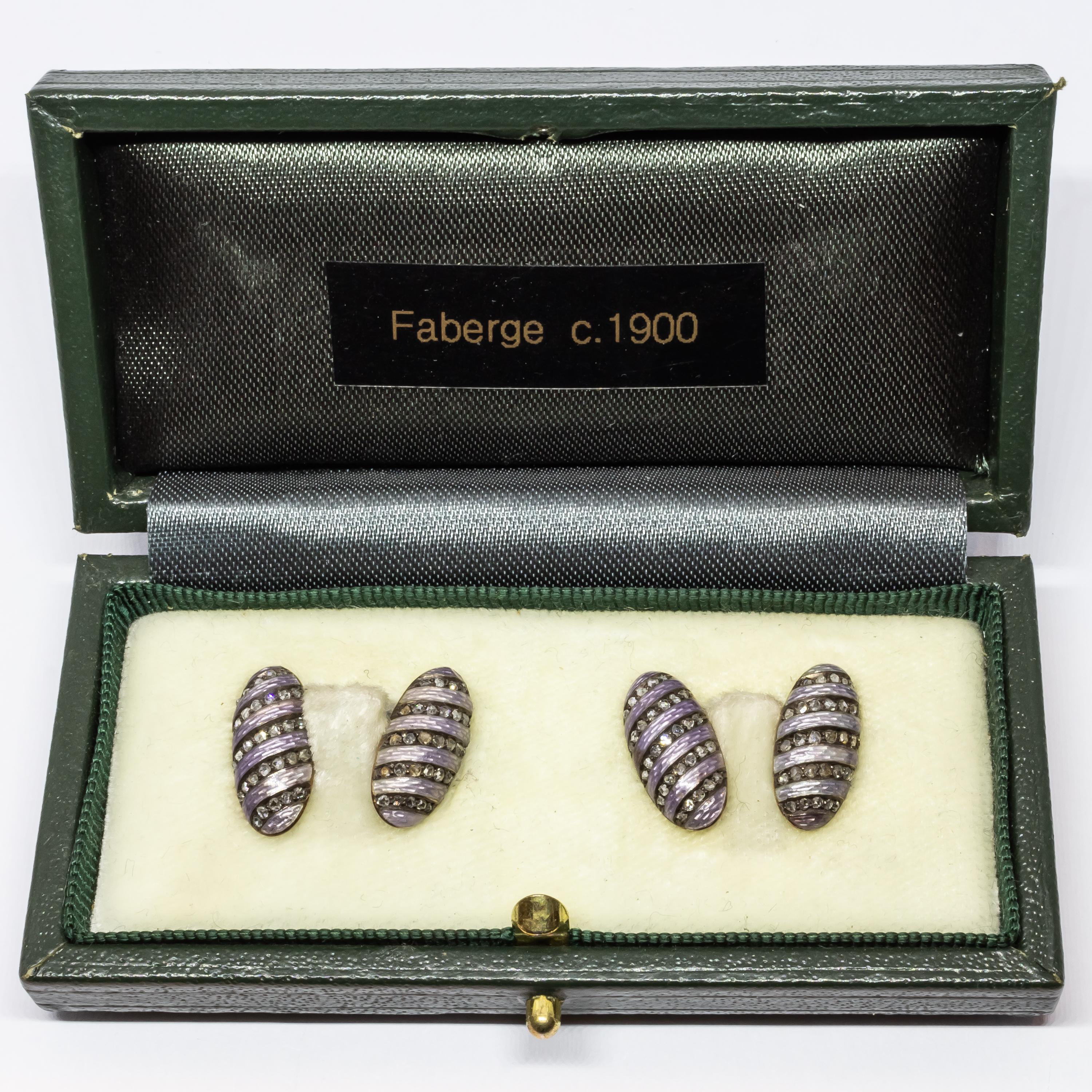 Art Deco Fabergé Diamond and Enamel Cufflinks, circa 1899 For Sale