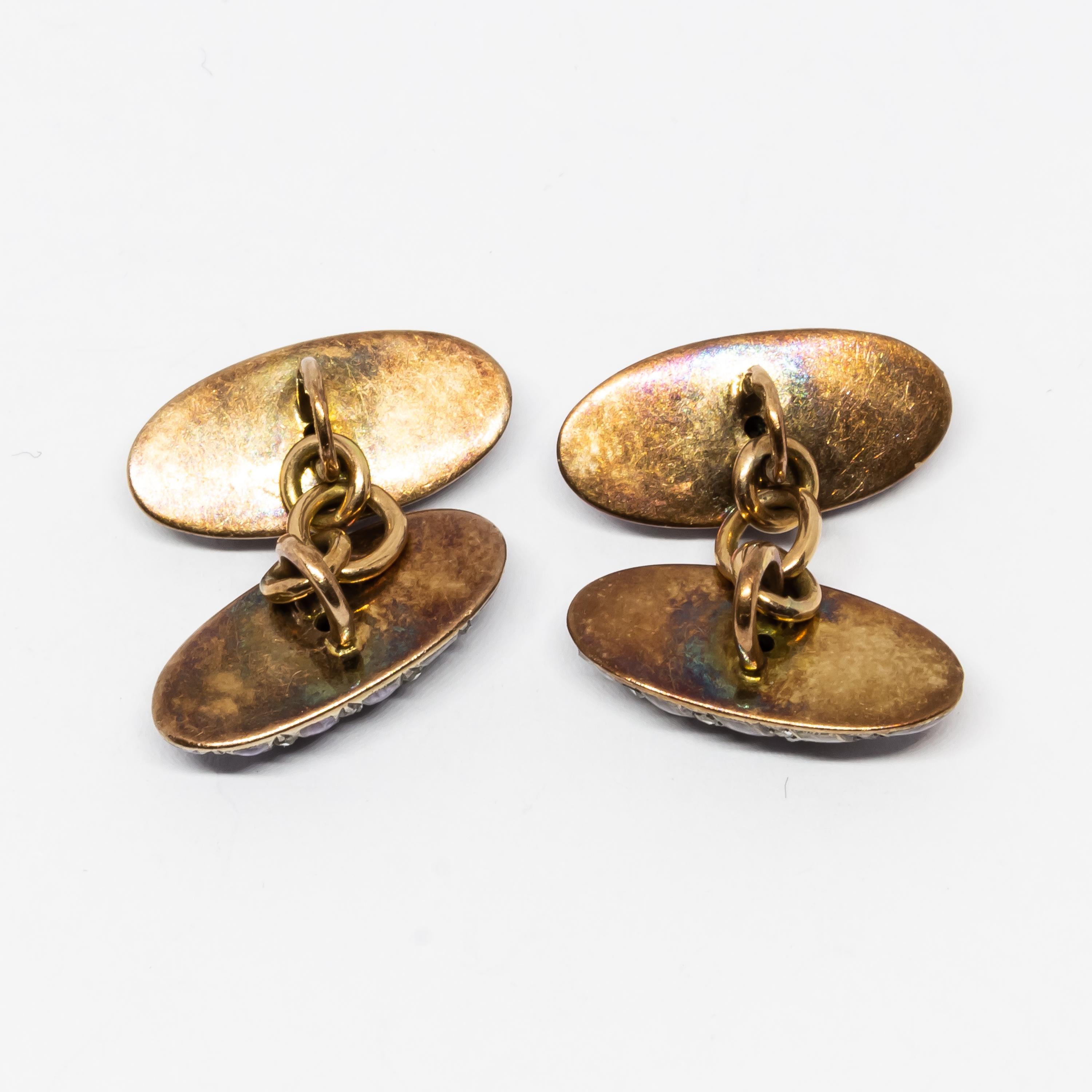 Fabergé Diamond and Enamel Cufflinks, circa 1899 In Good Condition For Sale In London, GB