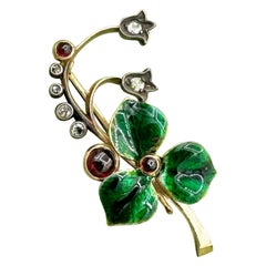 Faberge Diamond Enamel Flower Brooch Antique 1900 August Hollming Workmaster