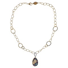 Faberge Diamond Enamel Gold Pendant Necklace