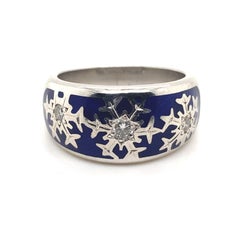 Fabergé Diamond Enamel Snowflake Ring 18 Karat White Gold