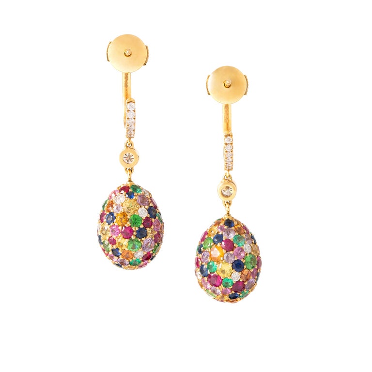 Round Cut Fabergé Diamond Gems Yellow Gold 18K Earrings For Sale
