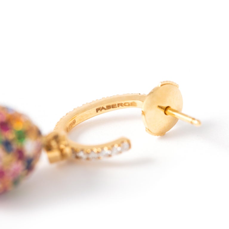 Women's or Men's Fabergé Diamond Gems Yellow Gold 18K Earrings For Sale