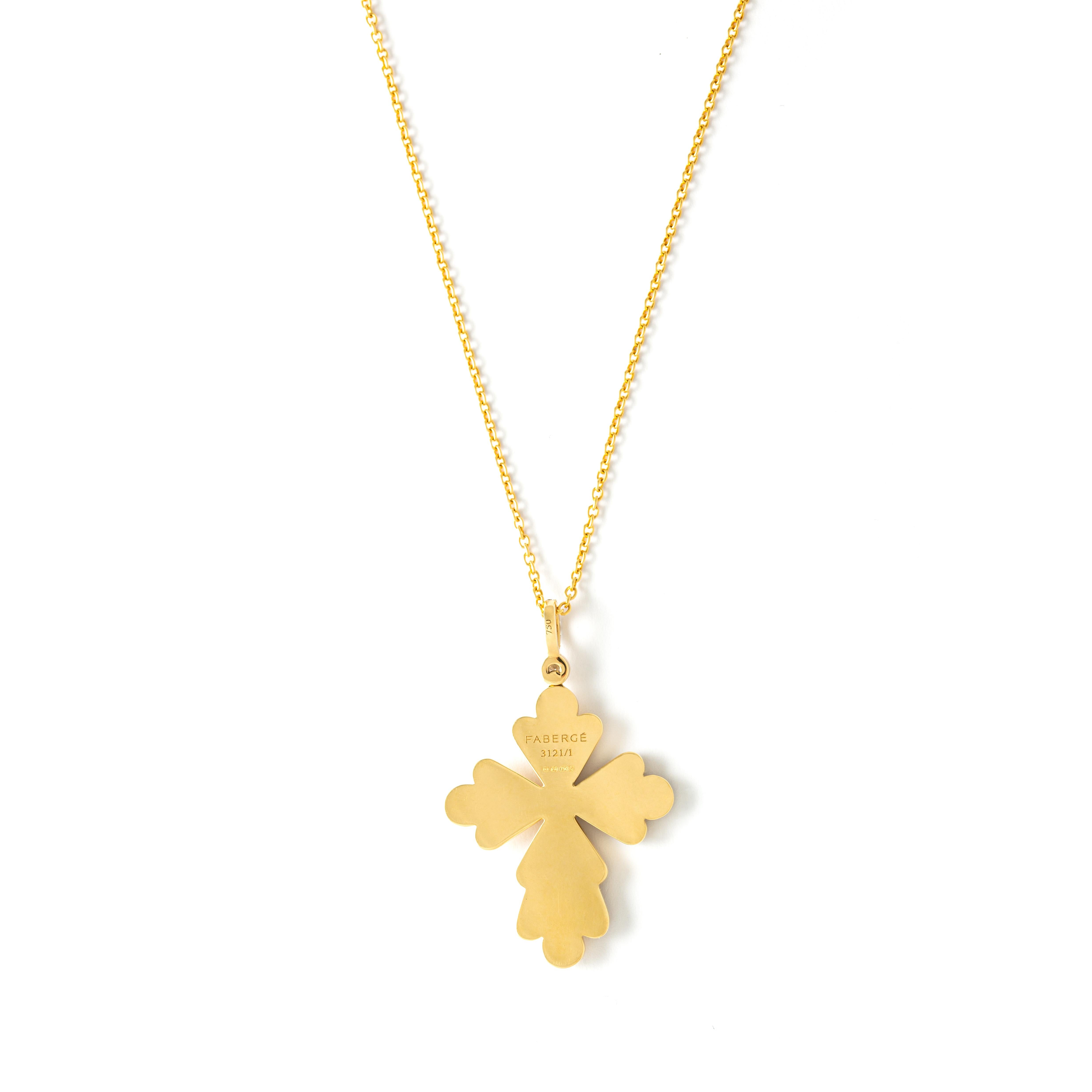 Art Nouveau Fabergé Diamond Yellow Gold 18K Cross Pendant Necklace