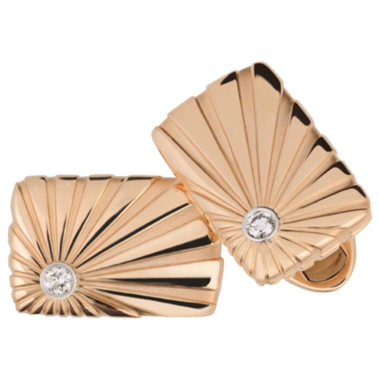 Fabergé Dimitri 18K Rose & White Gold Fluted Rectangular Cufflinks With Diamonds For Sale