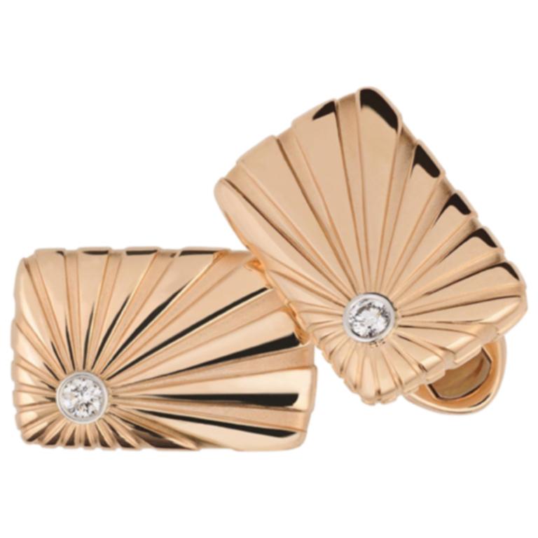 Fabergé Dimitri 18K Rose & White Gold Fluted Cufflinks w/ Diamonds, US Clients For Sale