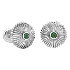 Fabergé Domed Fluted Silver Cufflinks with Green Topaz, US Clients