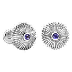 Fabergé Domed Fluted Sterling Silver Cufflinks with Iolite, US Clients