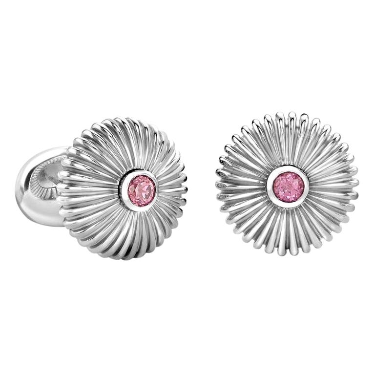 Fabergé Domed Fluted Sterling Silver Cufflinks With Rhodochrosite For Sale