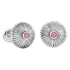 Fabergé Domed Fluted Sterling Silver Cufflinks With Rhodochrosite