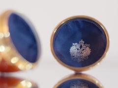 Fabergé Egg Object, 18k Yellow Gold, Red Enamel with Fleur-de-Lys-Paillon