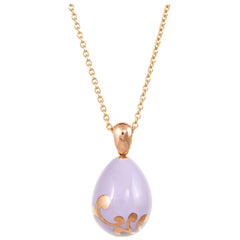 Faberge Egg Pendant Necklace 18 Karat Rose Gold Lilac Purple Fine Jewelry Chain