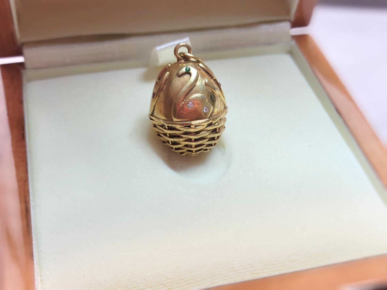 Fabergé Egg Pendant with Diamonds, Rubies, Emeralds, workmaster August Holmström 4