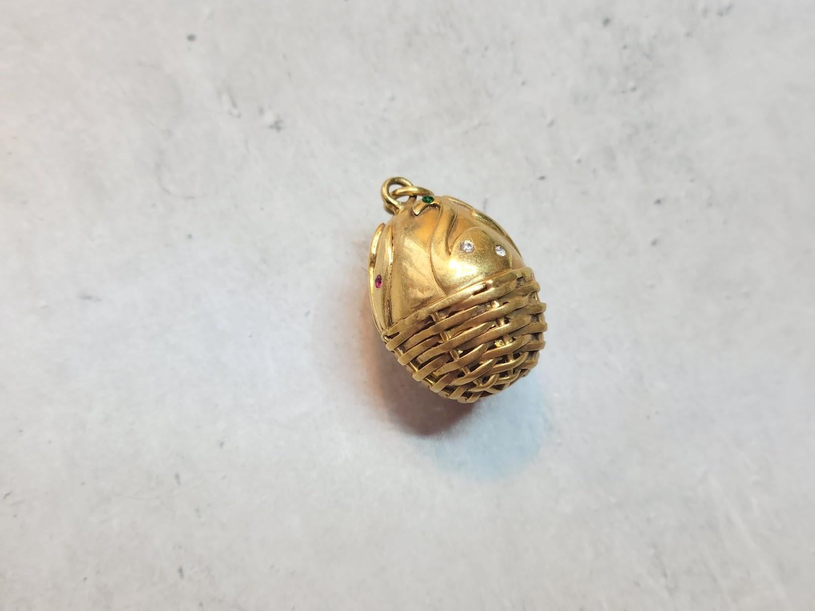 Russian Empire Fabergé Egg Pendant with Diamonds, Rubies, Emeralds, workmaster August Holmström