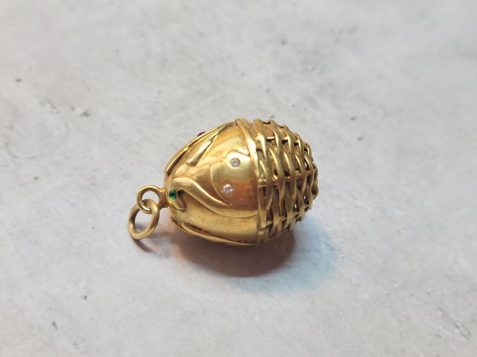 Fabergé Egg Pendant with Diamonds, Rubies, Emeralds, workmaster August Holmström 1