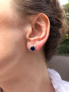 Fabergé Ella 2 Cushion Sapphires 3.49 Carat and Round White Diamonds Earrings