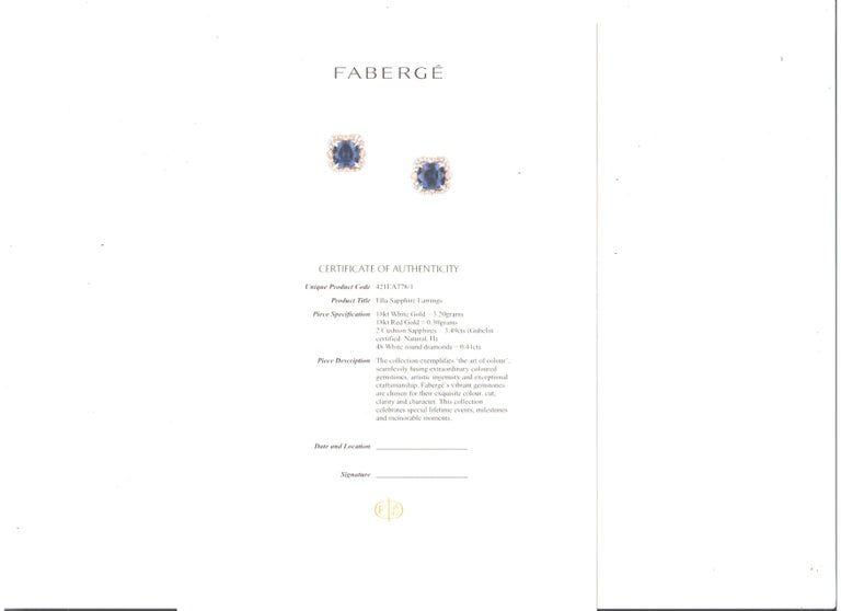 Round Cut Fabergé Ella 2 Cushion Sapphires 3.49 Carat and Round White Diamonds Earrings For Sale