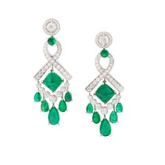 Faberg Smaragd-Diamant-Ohrringe aus Weißgold 18K