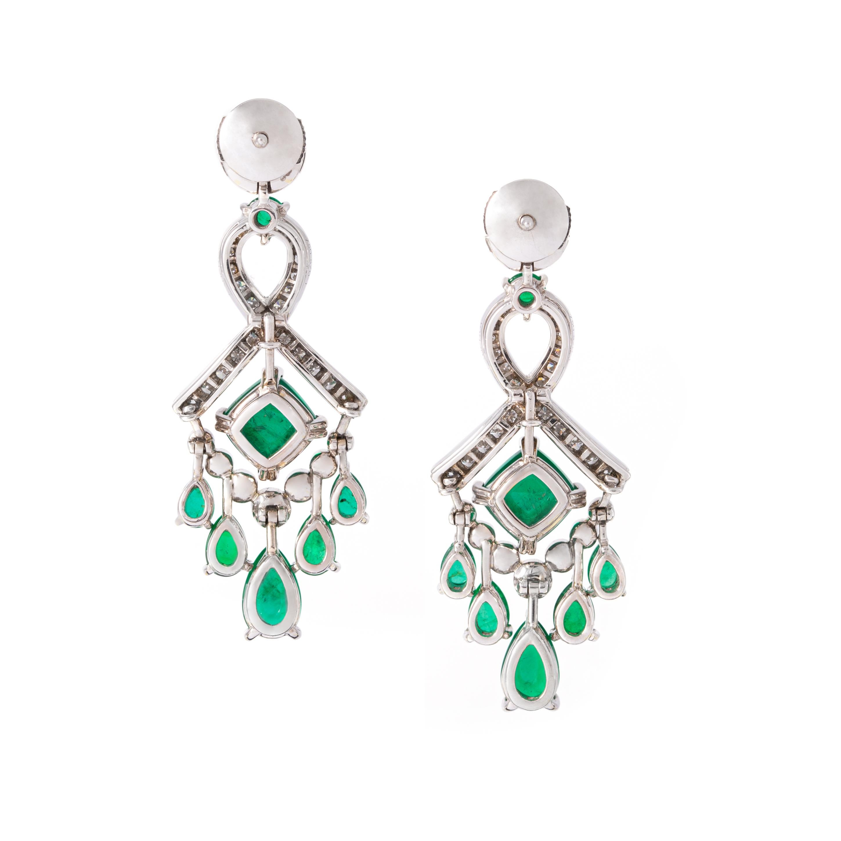 Art Deco Fabergé Emerald Diamond White Gold 18K Earrings
