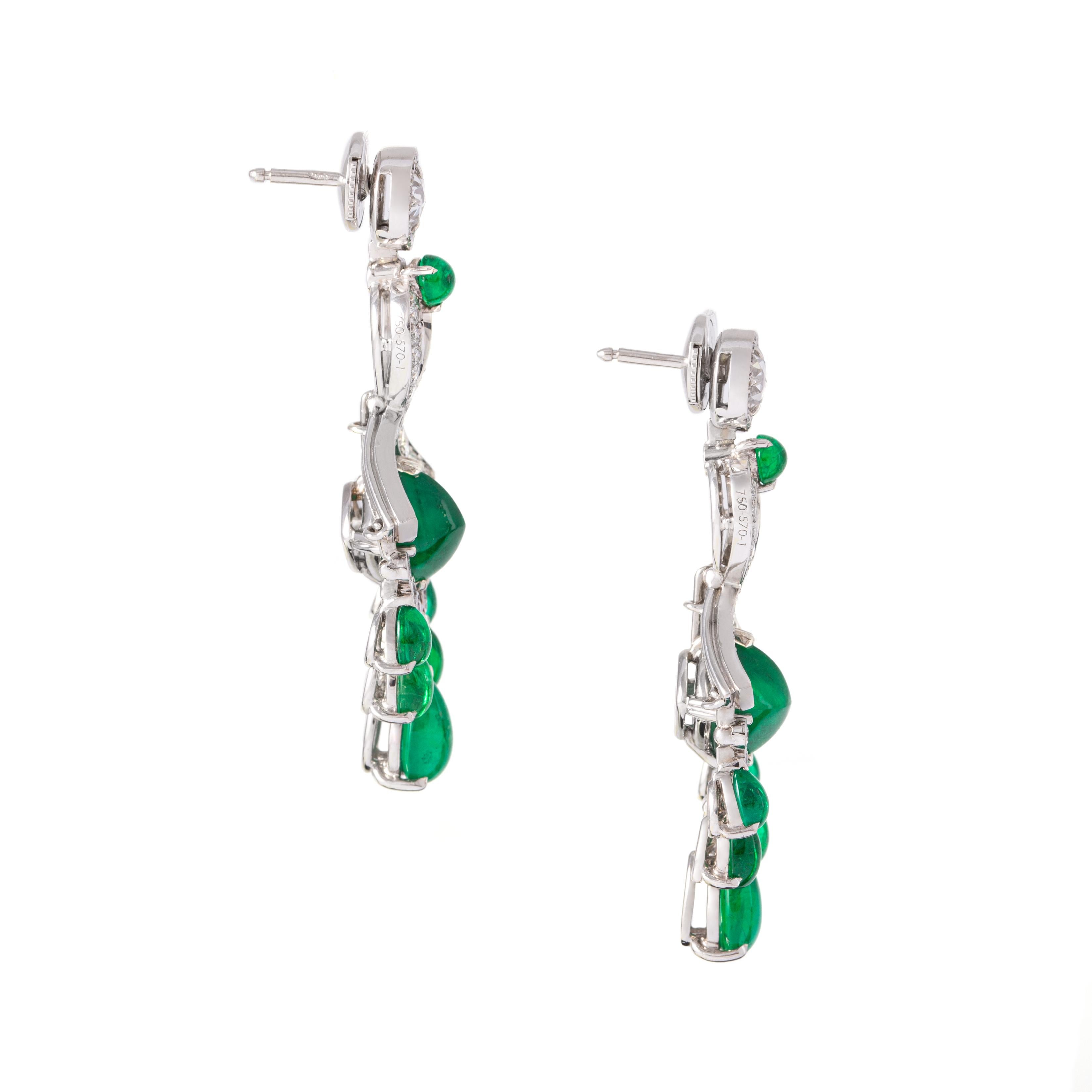 Cabochon Fabergé Emerald Diamond White Gold 18K Earrings