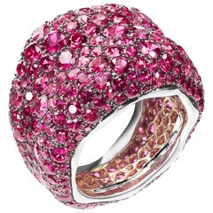 Fabergé Emotion 18 Karat Gold Pink Sapphire Encrusted Chunky Ring, US Clients