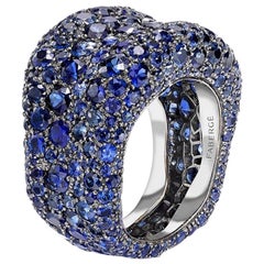 Fabergé Emotion 18K White Gold Blue Sapphire Encrusted Chunky Ring, US Clients