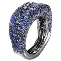 Fabergé Emotion 18 Karat White Gold Blue Sapphire Encrusted Ring, US Clients