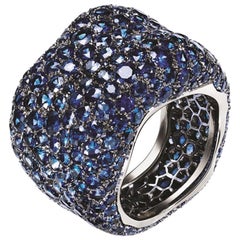 Fabergé Emotion 18K White Gold Sapphire Encrusted Wide Chunky Ring, US Clients