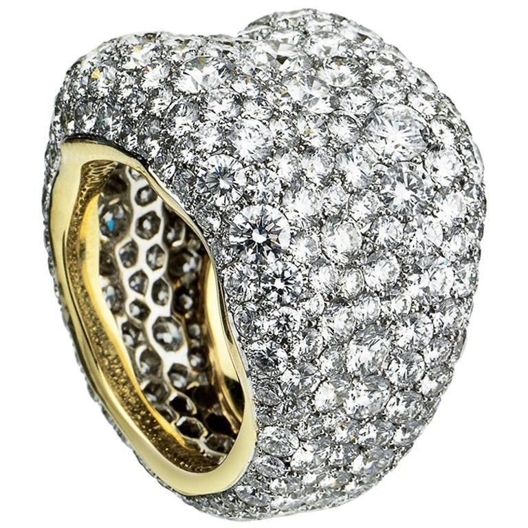 Fabergé Emotion 18K Yellow 
White Gold Diamond Encrusted Chunky Ring US Clients For Sale