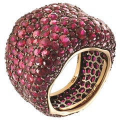 Fabergé Emotion 18K Yellow & White Gold Ruby Encrusted Chunky Ring, US Clients
