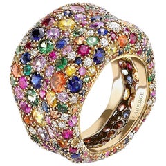 Fabergé Emotion 18 Karat Yellow Gold Gemstone Encrusted Chunky Ring, US Clients