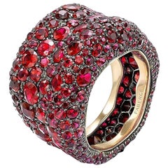 Fabergé Emotion 18 Karat Yellow Gold Ruby Encrusted Chunky Ring, US Clients