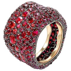 Fabergé Emotion 18K Yellow Gold Ruby Encrusted Chunky Ring