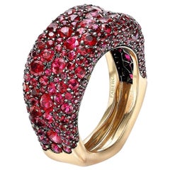 Fabergé Emotion 18 Karat Yellow Gold Ruby Encrusted Ring, US Clients