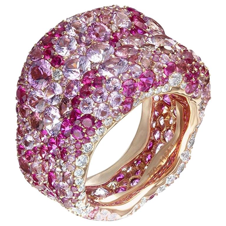 Fabergé Emotion 18K Rose Gold Ring with White Diamond & Pink Gemstone  For Sale