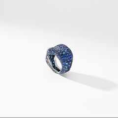 Fabergé Emotion 18K White Gold Blue Sapphire Encrusted Chunky Ring