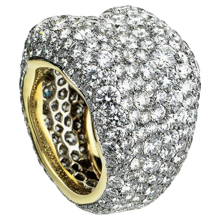Fabergé Emotion 18K Yellow & White Gold Diamond Encrusted Chunky Ring For Sale