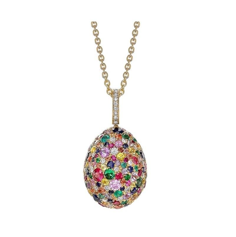 Fabergé Emotion Yellow Gold & Multicoloured Gemstone Egg Pendant 624FP2055 In New Condition In Wilmington, DE