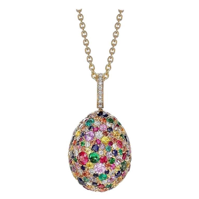 Fabergé Emotion Yellow Gold & Multicoloured Gemstone Egg Pendant 624FP2055