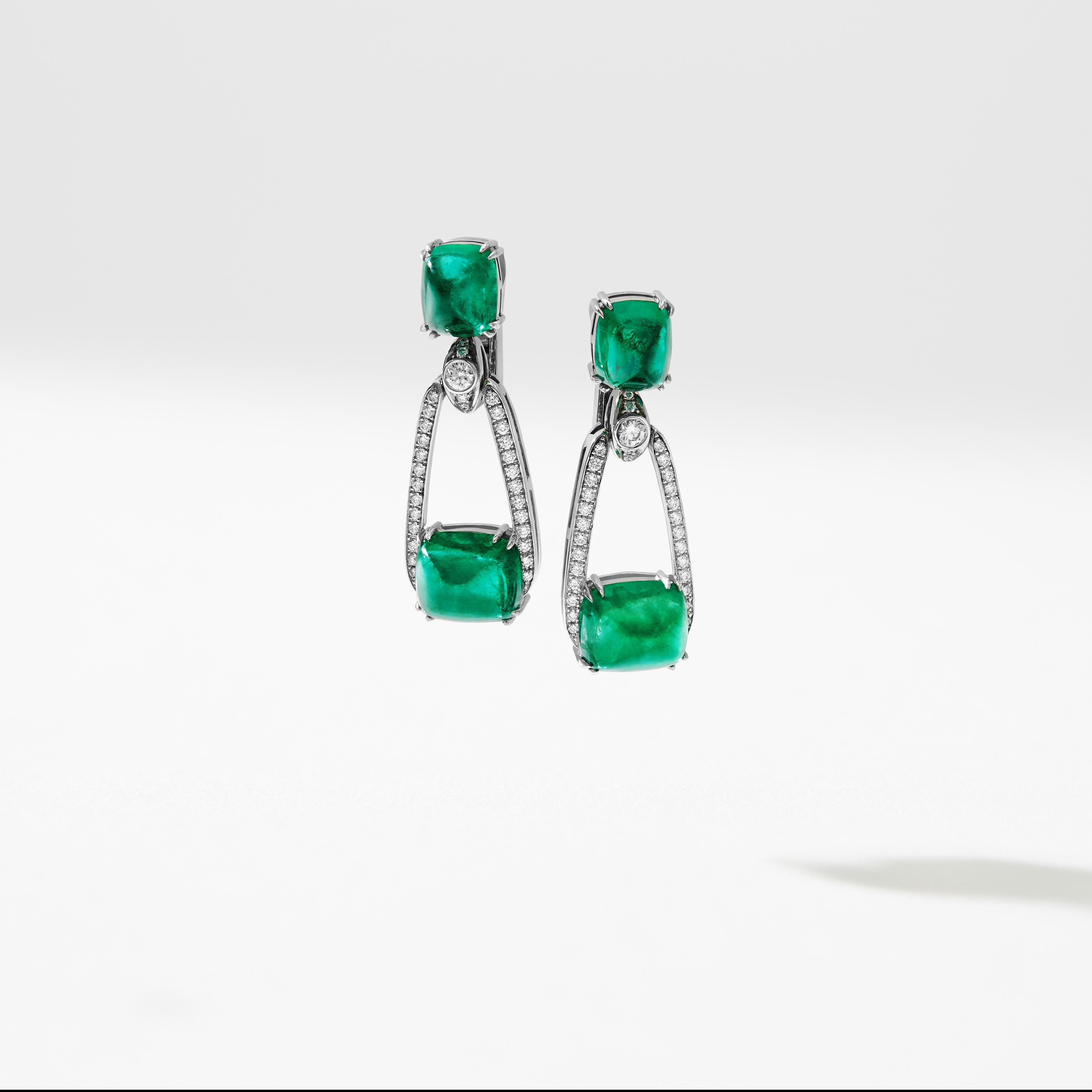 guilloche enamel emerald earrings