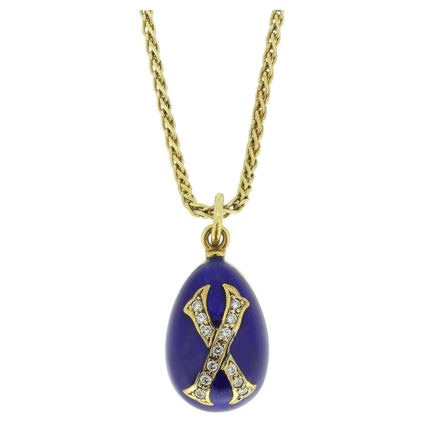 Fabergé Enamel and Diamond Egg Pendant Necklace