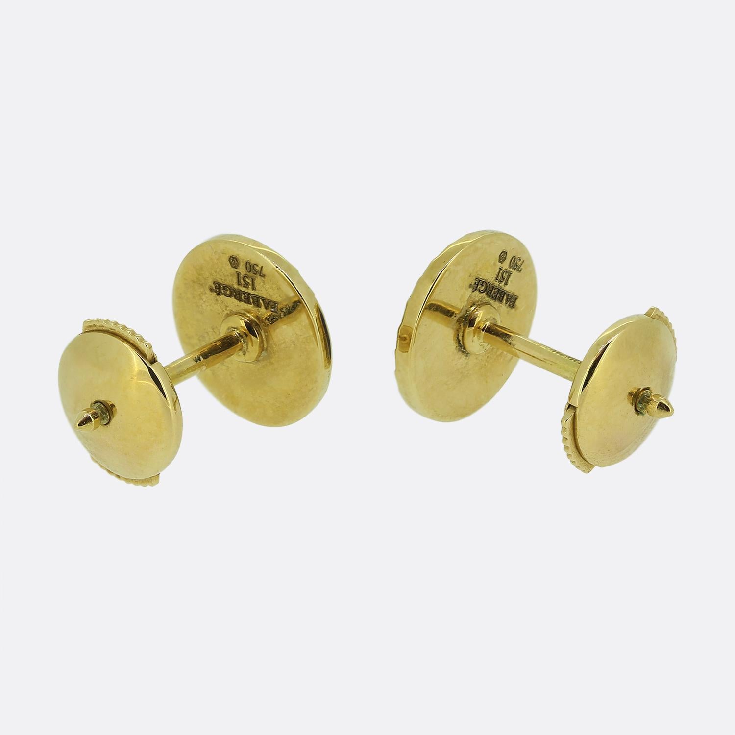 Brilliant Cut Fabergé Enamel and Diamond Stud Earrings