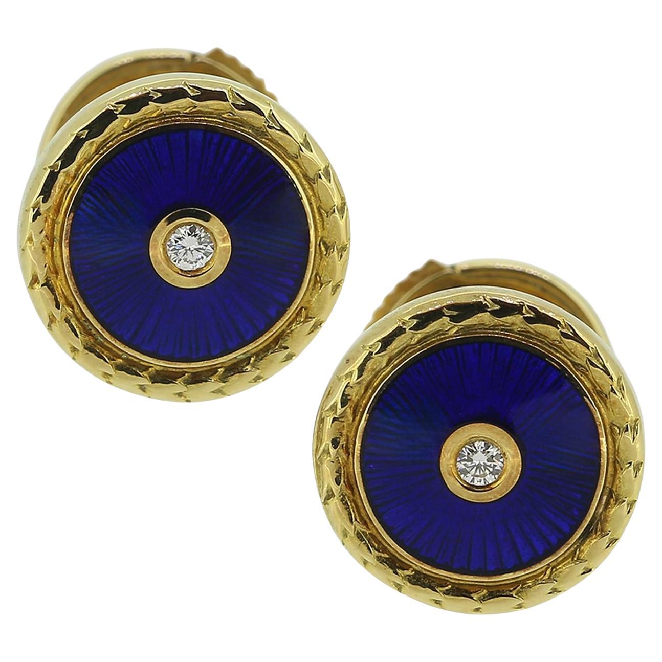 Fabergé Enamel and Diamond Stud Earrings