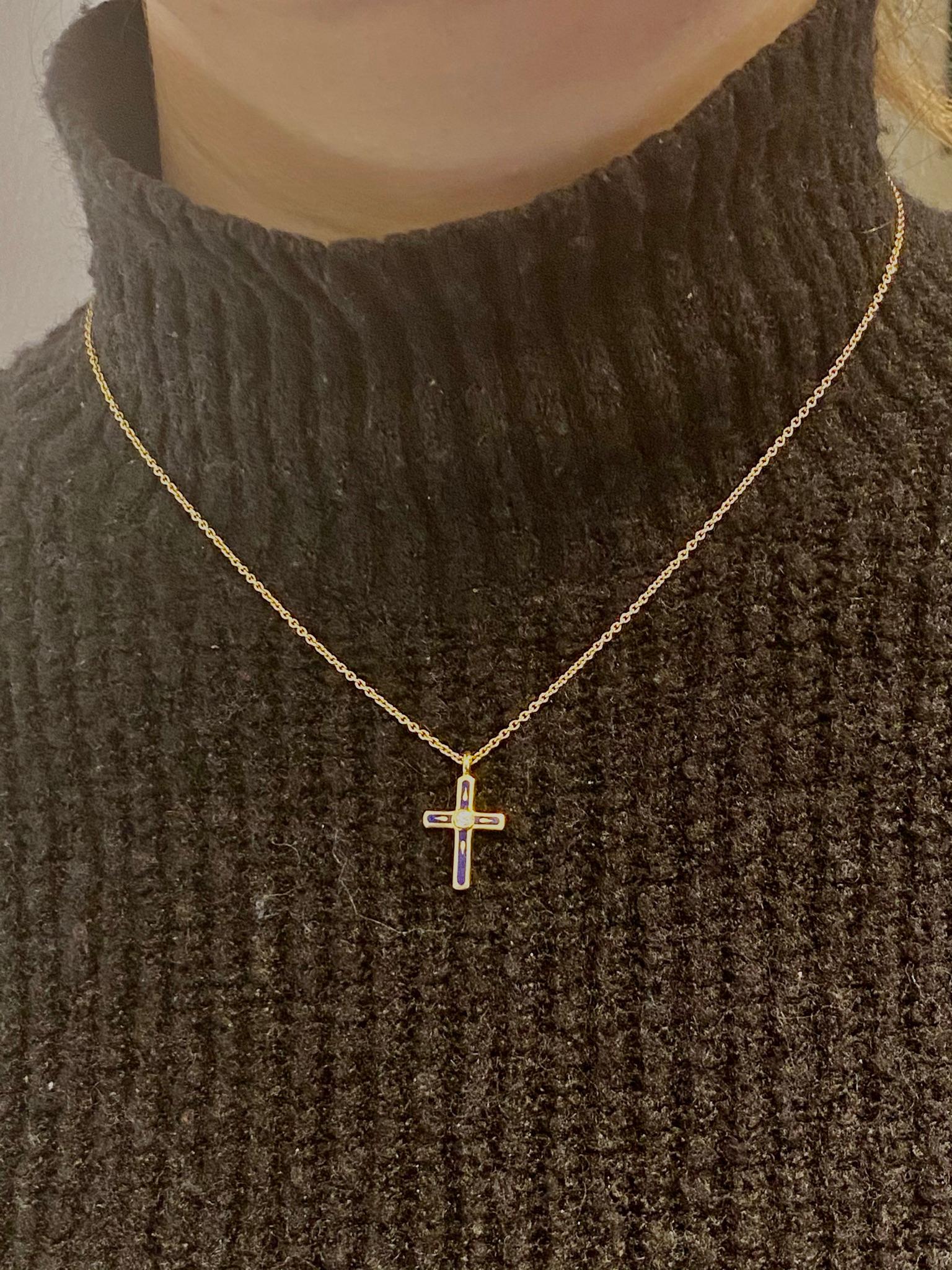 Women's or Men's Fabergé Enamel Cross with Gold Necklace, Victor Mayer