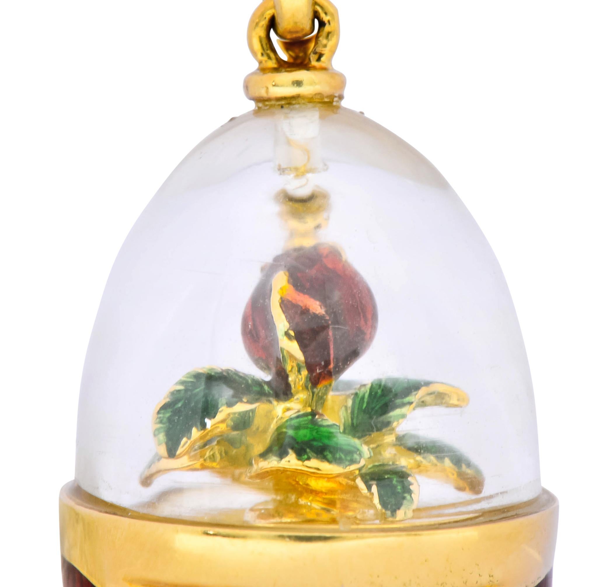 Fabergé Enamel Egg Diamond 18 Karat Gold German Rose Flower Pendant 6