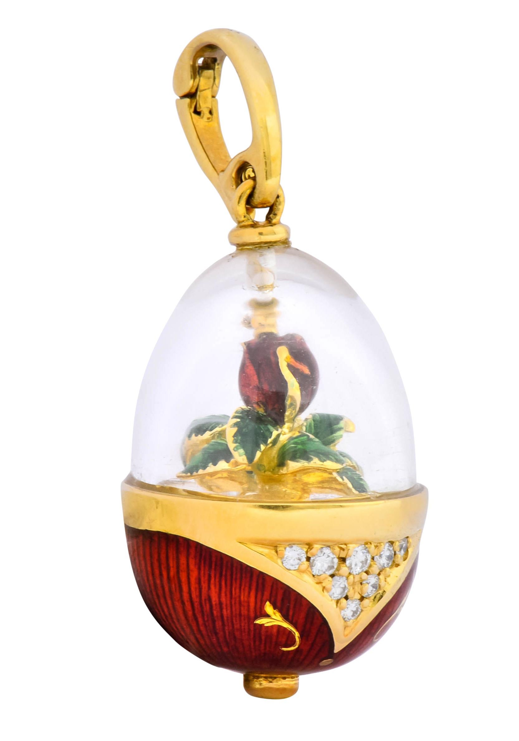 Contemporary Fabergé Enamel Egg Diamond 18 Karat Gold German Rose Flower Pendant