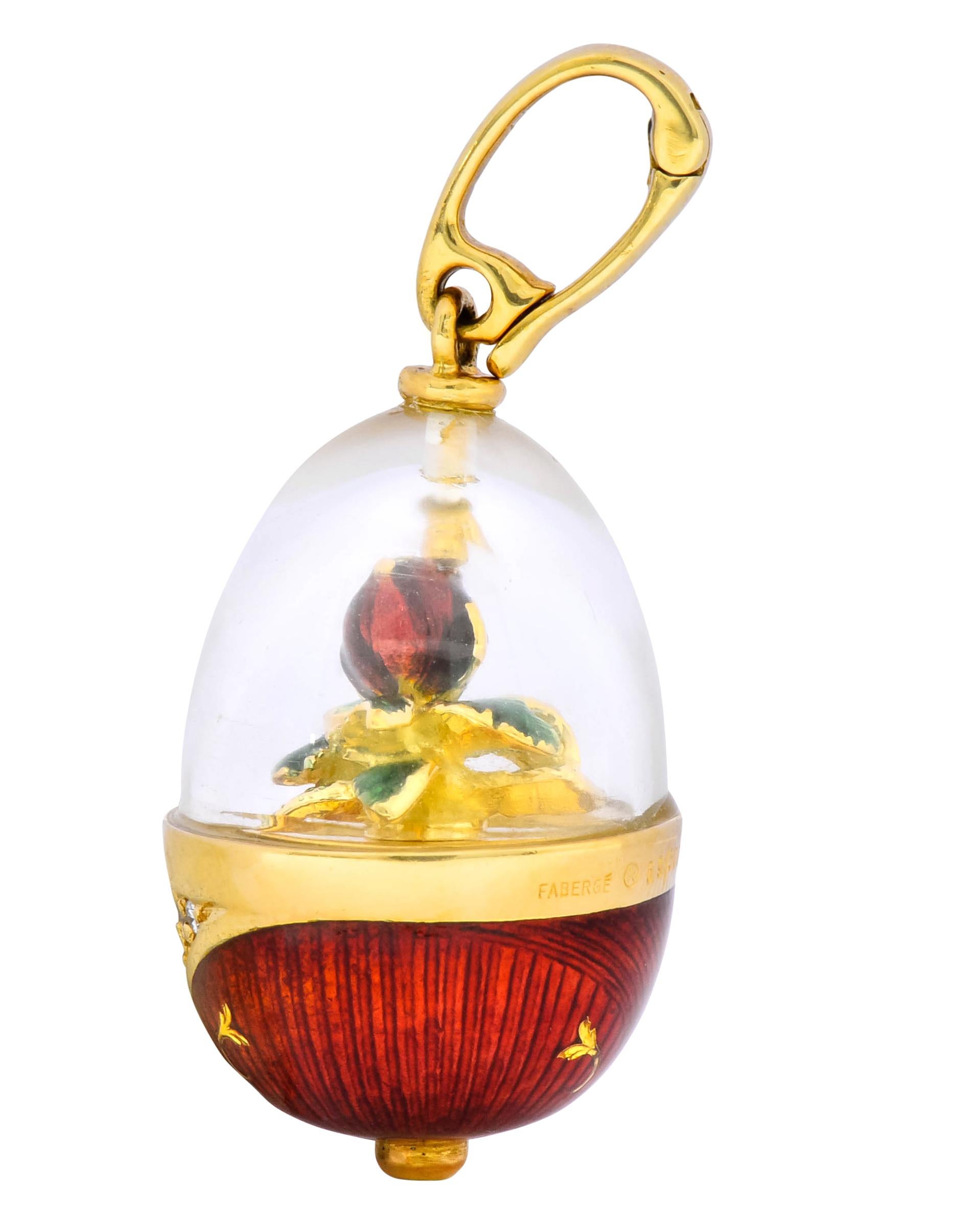 Women's or Men's Fabergé Enamel Egg Diamond 18 Karat Gold German Rose Flower Pendant